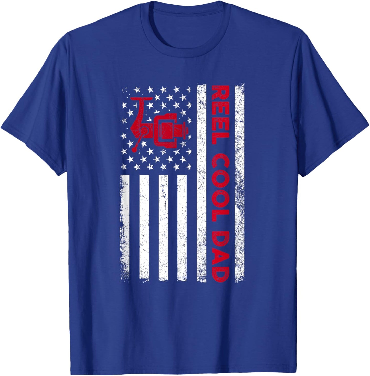 Reel Cool Dad Shirt American Flag Fly Fishing Spinning Reel Men T-Shirt - T-Shirt | Royal