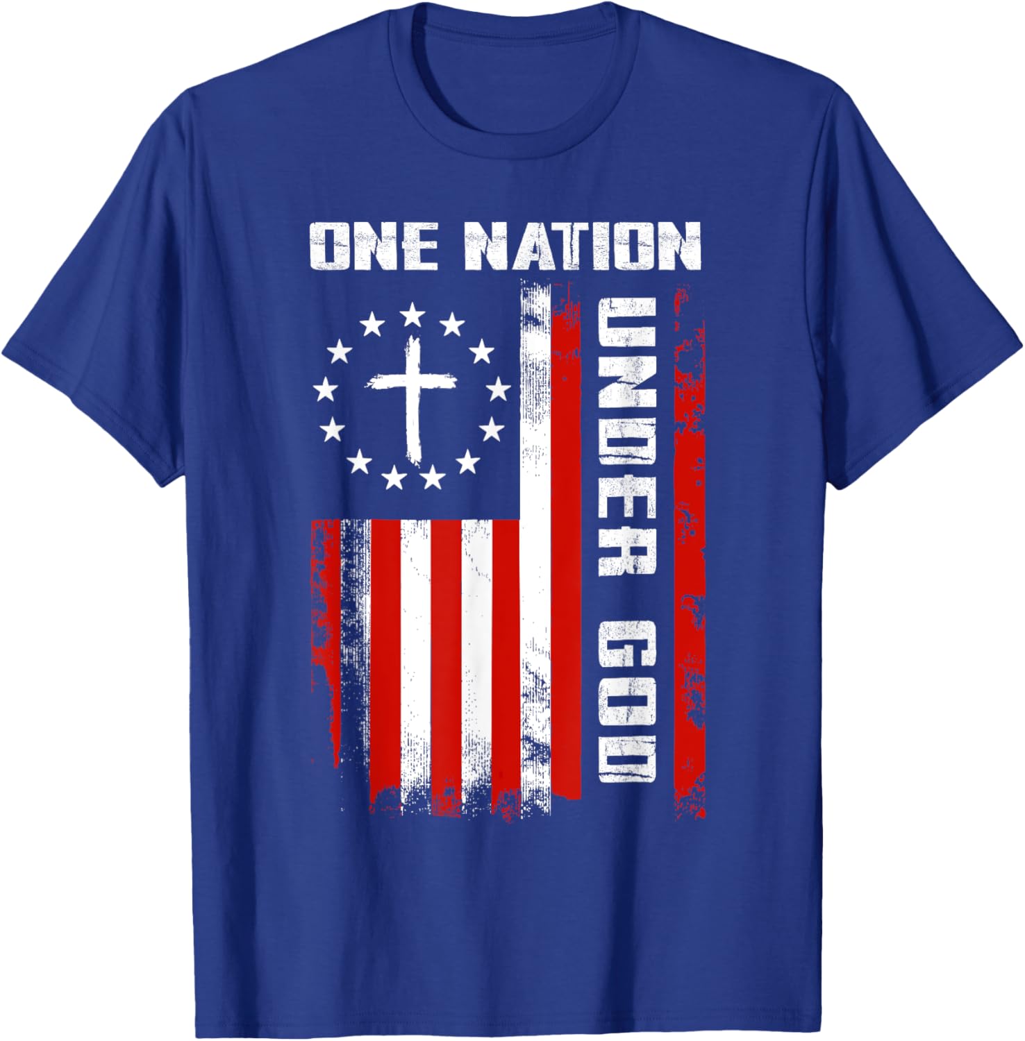 One Nation Under God American Flag Cross 4th Of July T-Shirt - T-Shirt | Royal