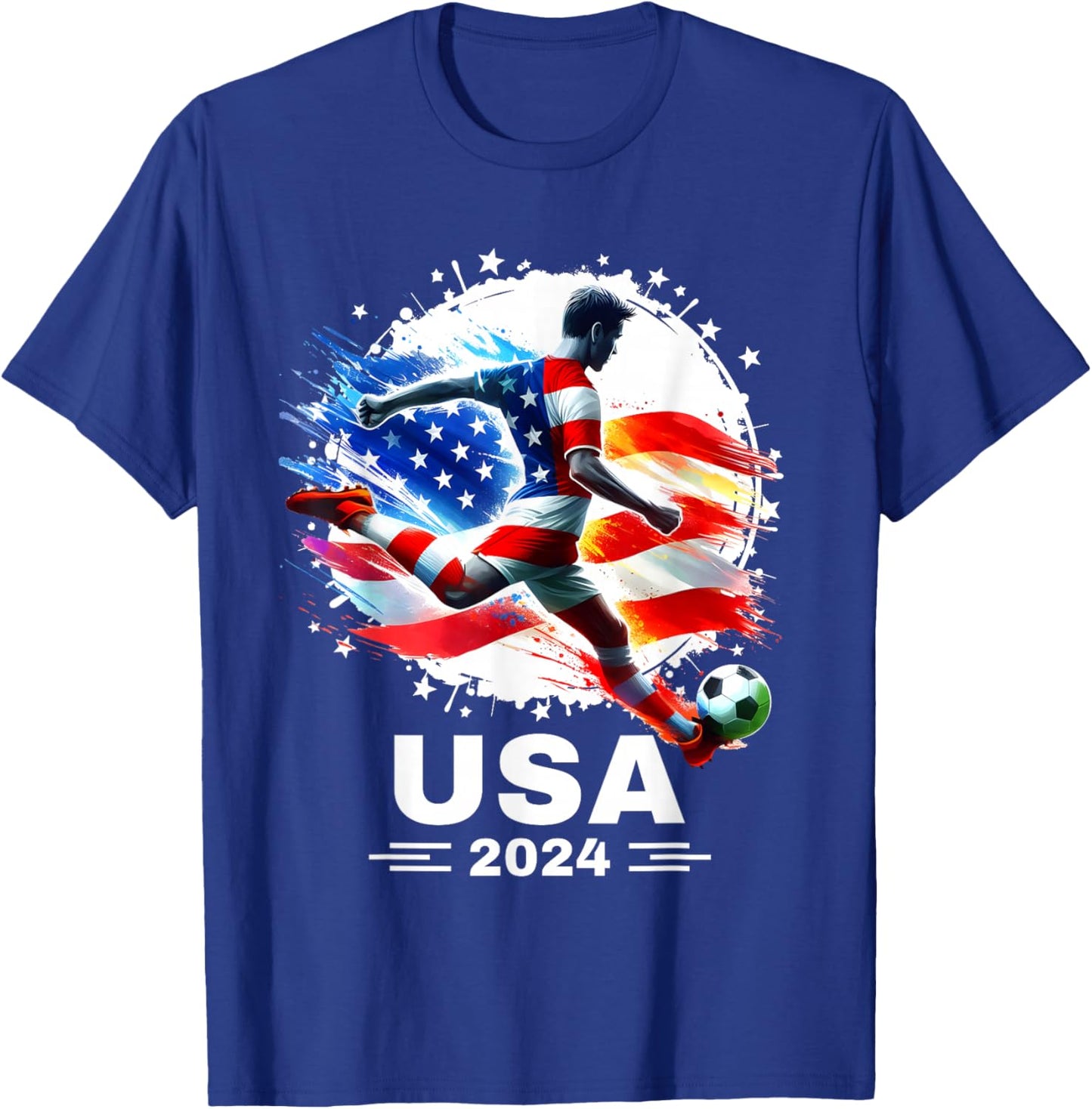 American Flag on Soccer Ball Soccer Ball Soccer 2024 T-Shirt - T-Shirt | Royal