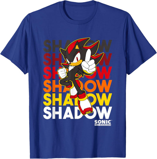 Sonic The Hedgehog Shadow Stacked Text Cool Logo T-Shirt - T-Shirt | Royal