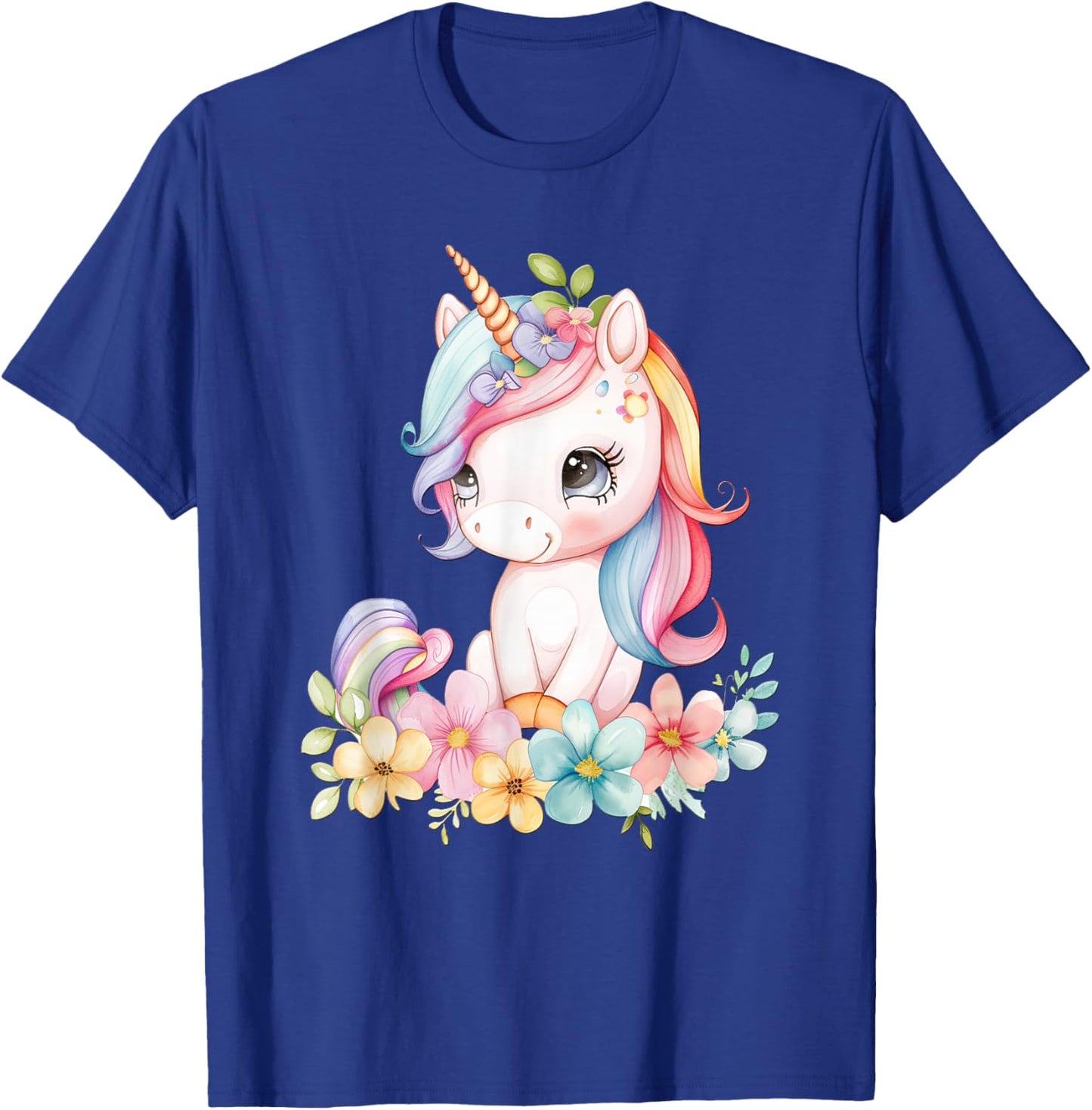 Baby Unicorn with Flowers Cute Lil Unicorns Horse Daughter T-Shirt - T-Shirt | Royal