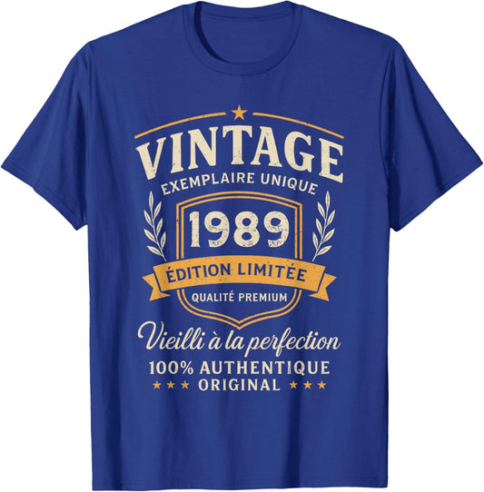 Cadeau Anniversaire 37 Ans Vintage 1989 Humour 37 Ans Homme T-Shirt - T-Shirt | Royal