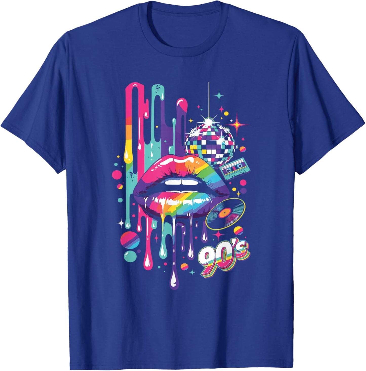 Colourful 90s Lips Retro Disco Cassette Vinyl Party T-Shirt - T-Shirt | Royal