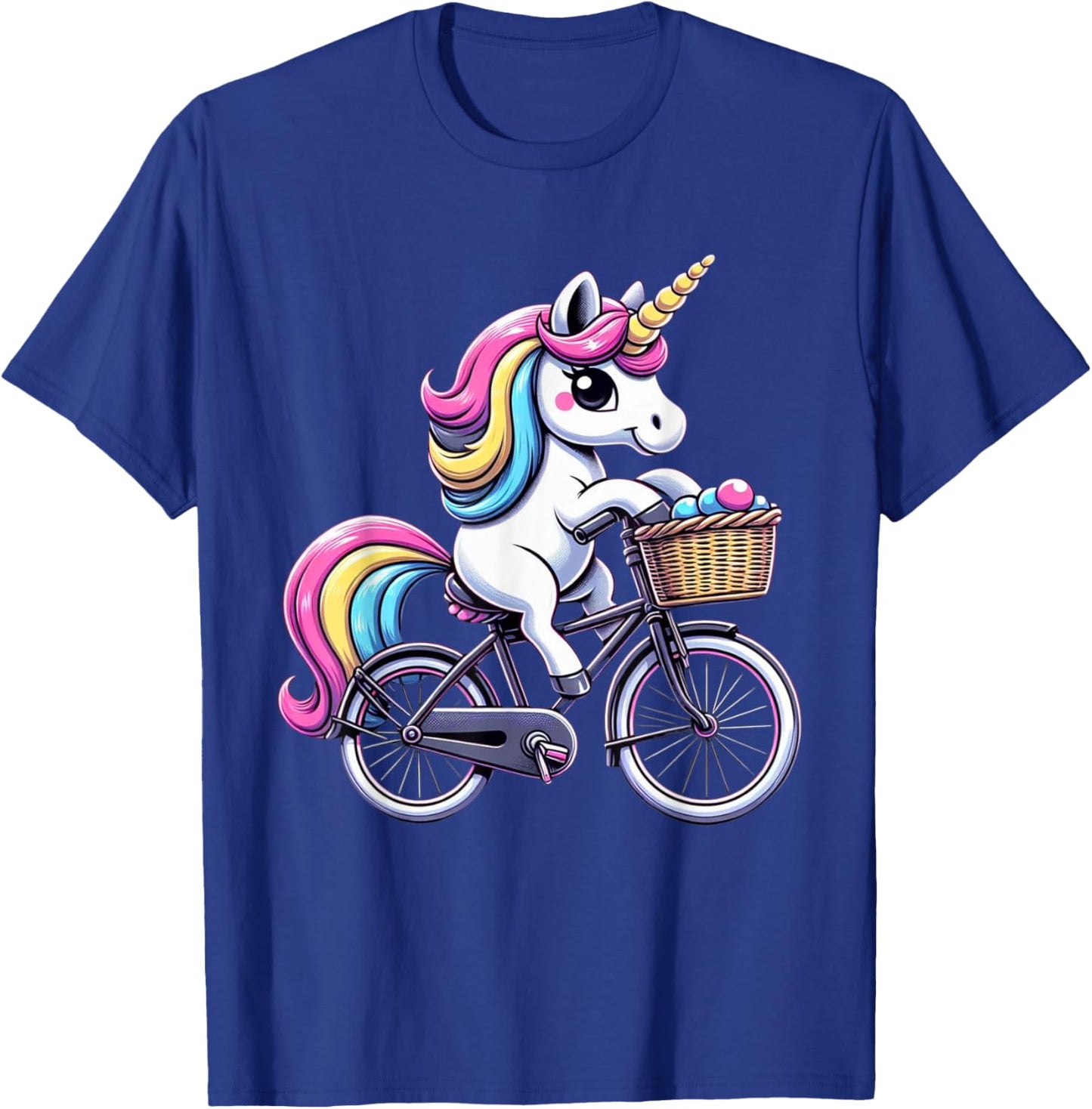 Unicorn Riding Bicycle Boys Girls Women Kids Teen Rainbow T-Shirt - T-Shirt | Royal