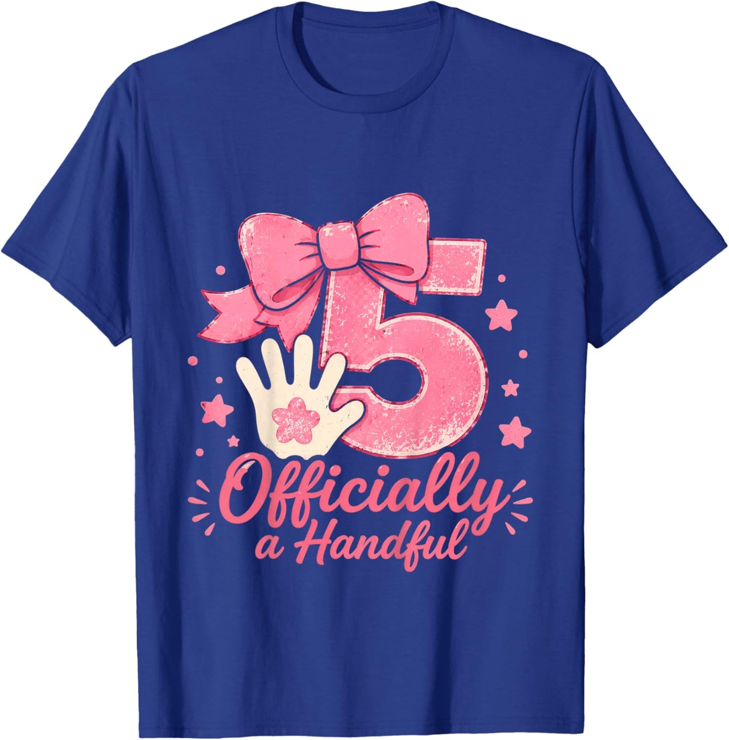 Officially A Handful 5th Birthday Girl Pink Bow Five Year T-Shirt - T-Shirt | Royal