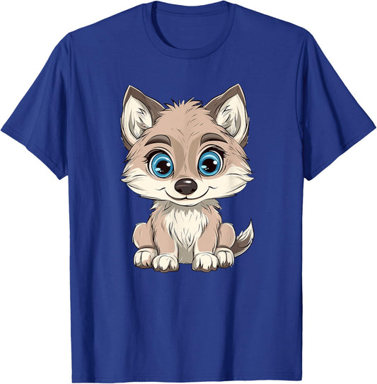 Cute Wolf Pup Cartoon Art T-Shirt - T-Shirt | Royal