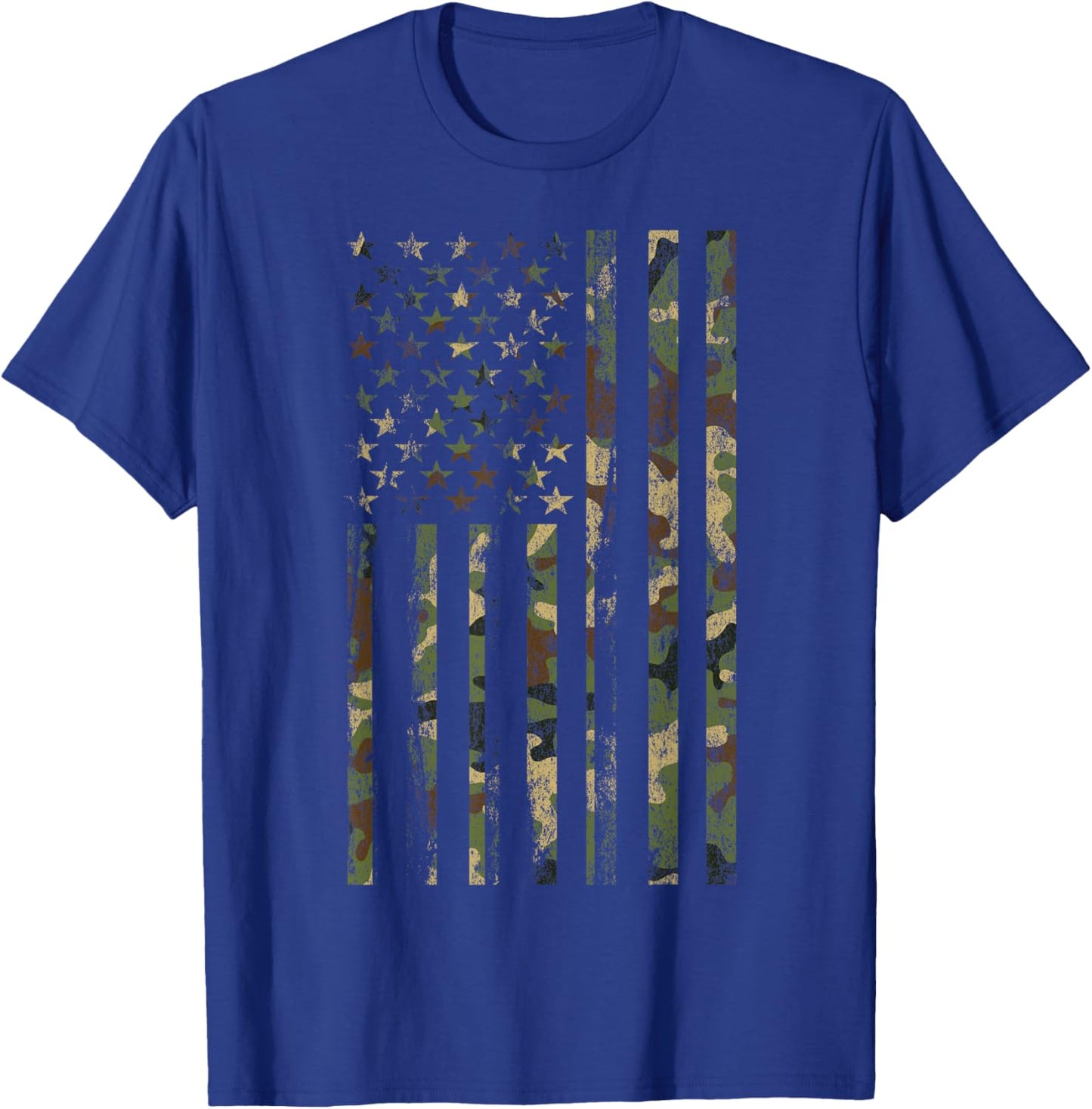 Camouflage American Flag Distressed 4th of July Patriot Camo T-Shirt - T-Shirt | Royal