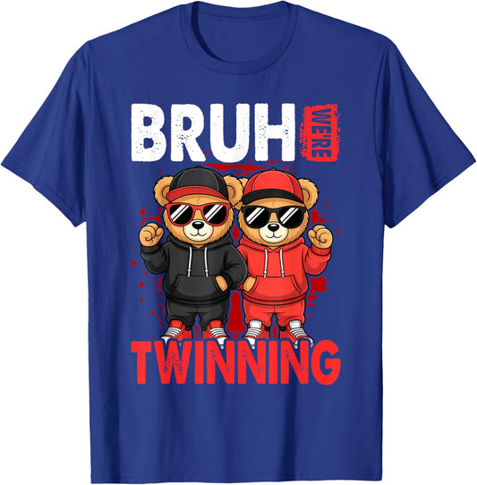 Bruh We're Twinning Boys Twin Day Spirit Week Bear Kids T-Shirt - T-Shirt | Royal