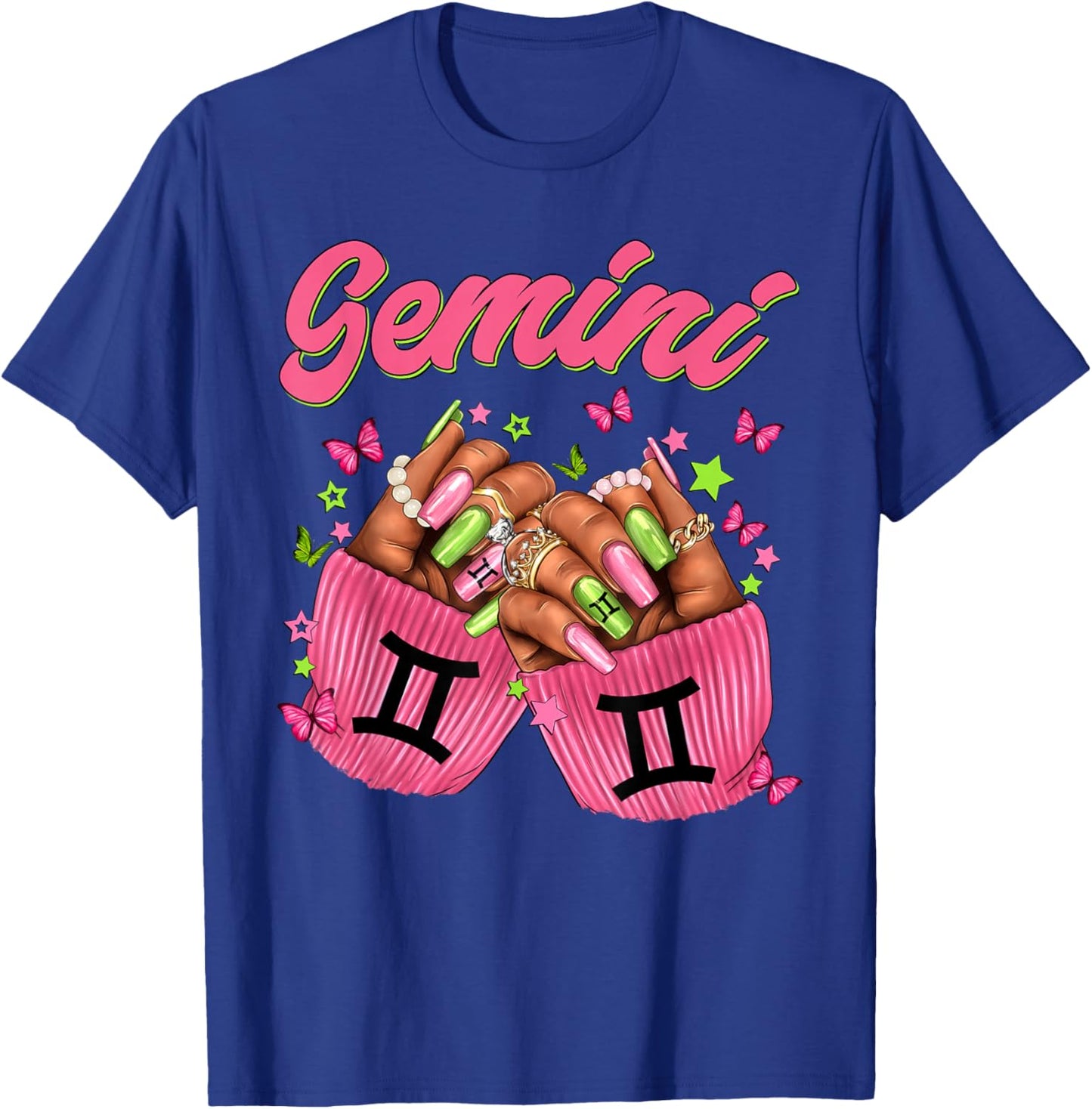 Black Women Nails Zodiac Birthday Gemini Queen T-Shirt - T-Shirt | Royal