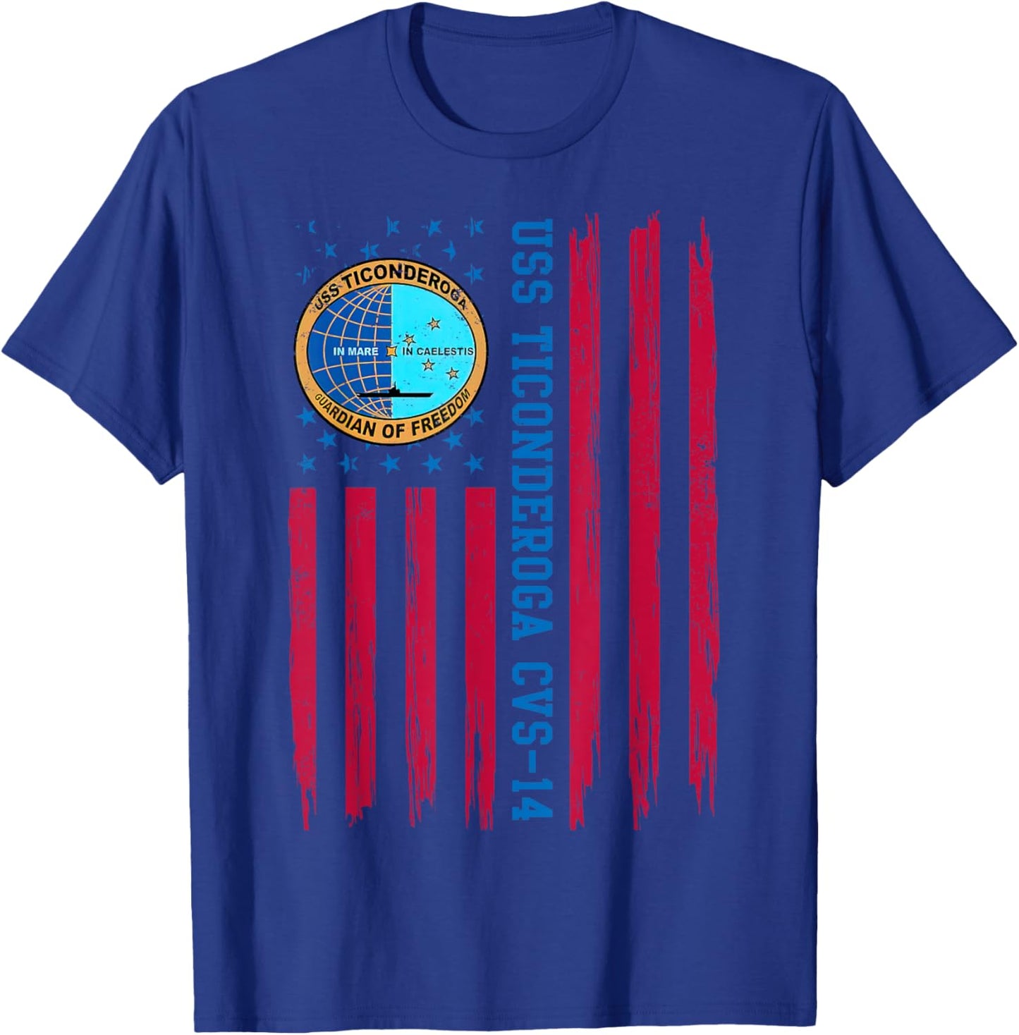 USS Ticonderoga CVS-14 American Flag Aircraft Carrier Papa Women Men T-Shirt - T-Shirt | Royal