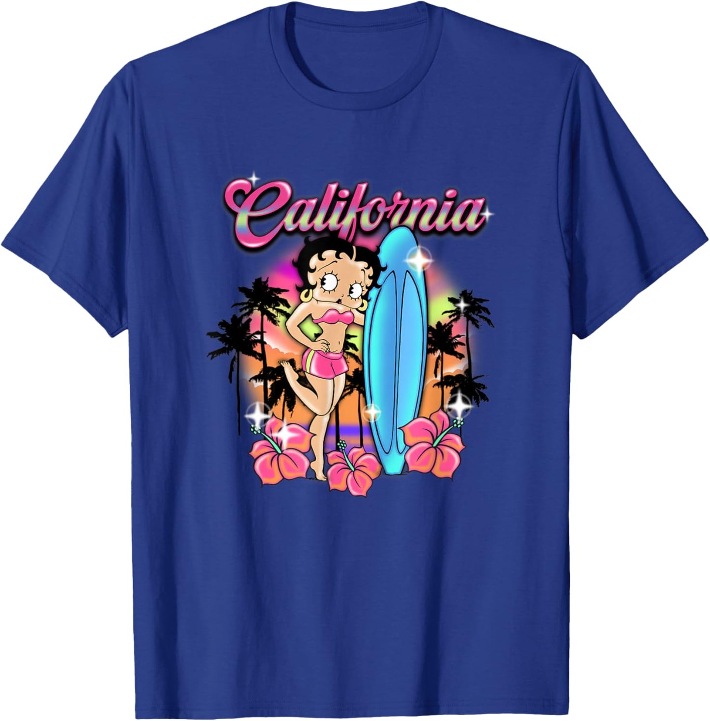 Betty Boop Tropical Neon California Surf Club T-Shirt - T-Shirt | Royal