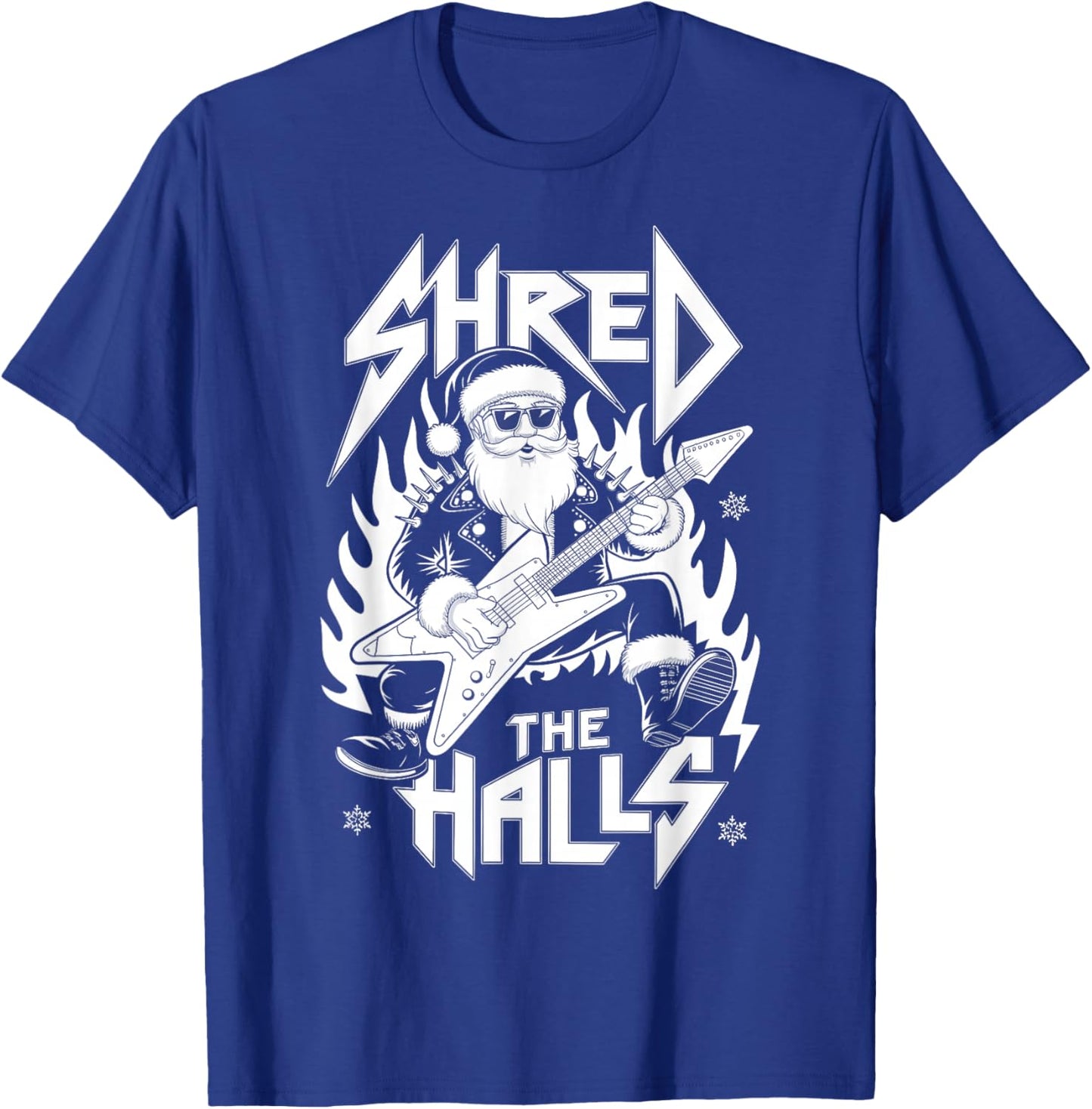 Shred the Halls Christmas Rocker Santa Metalhead Guitarist T-Shirt - T-Shirt | Royal