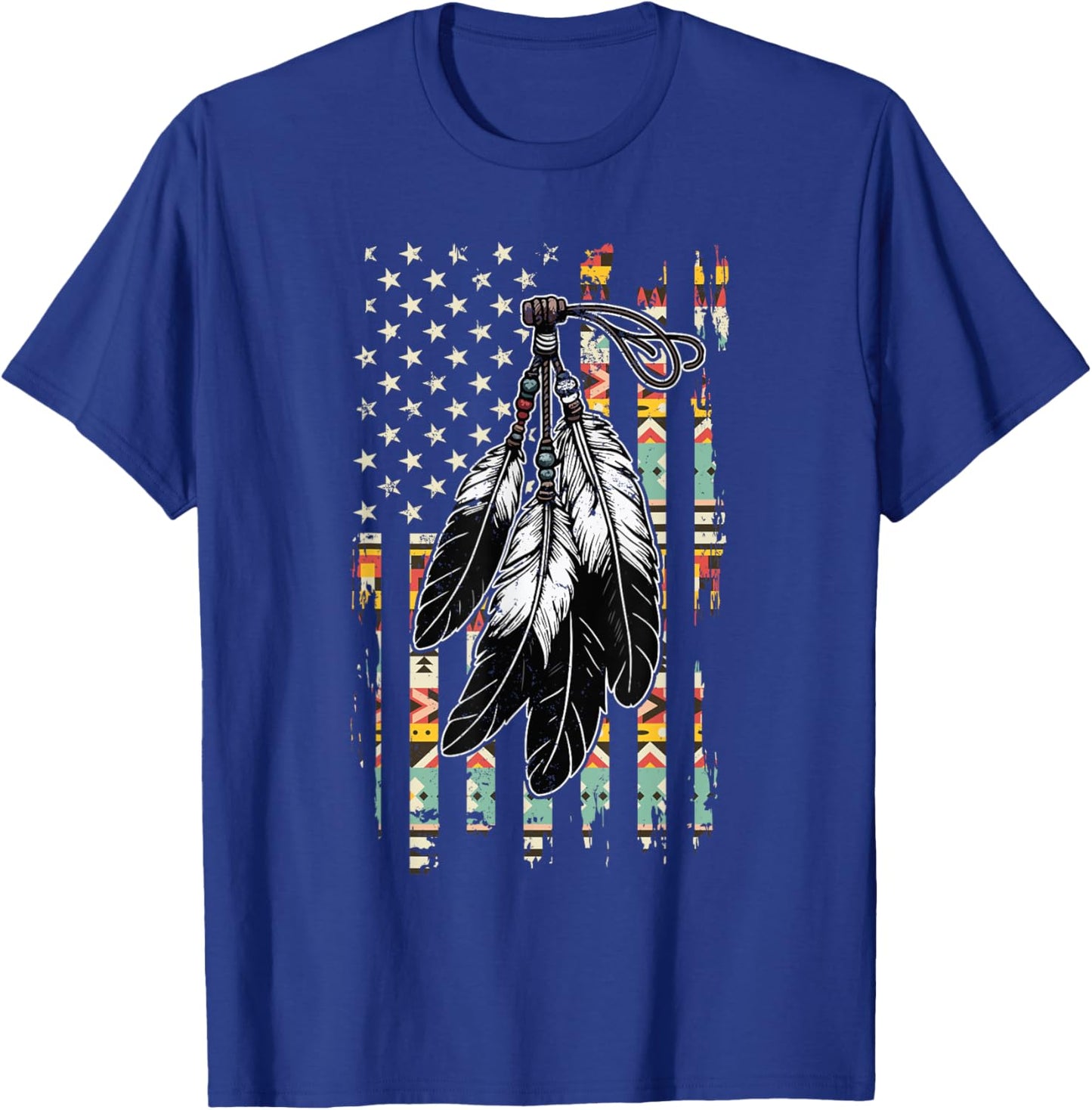 Feathers Indigenous Tribal Native American Flag Vintage T-Shirt - T-Shirt | Royal