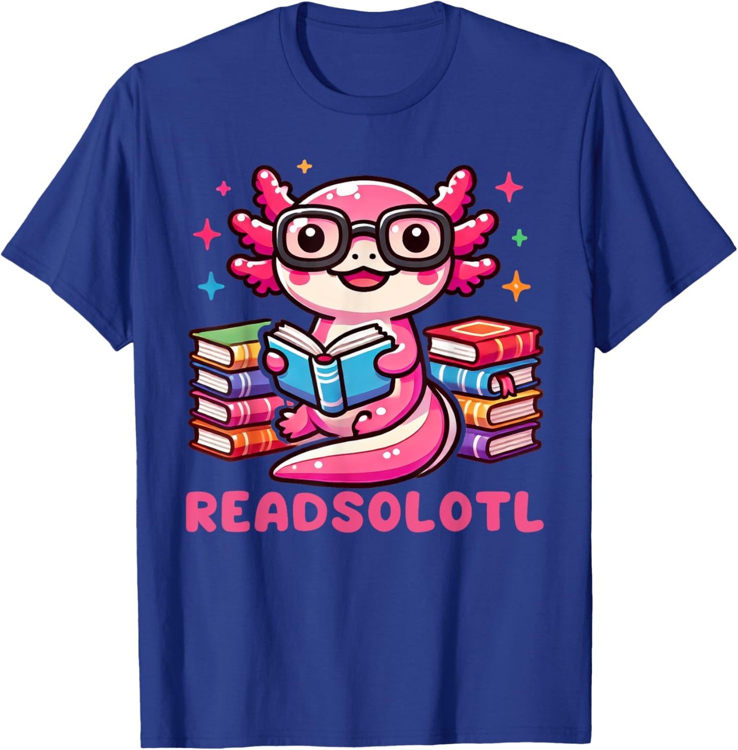 Kawaii Axolotl Readsolotl Book Lover Reading Bookworm Girls T-Shirt - T-Shirt | Royal