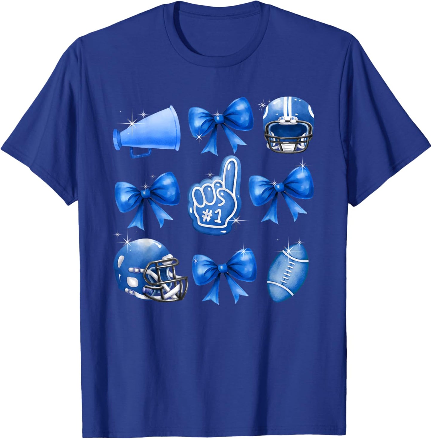 Football Coquette Bow Football Mom Game Day Women Girls Kids T-Shirt - T-Shirt | Royal