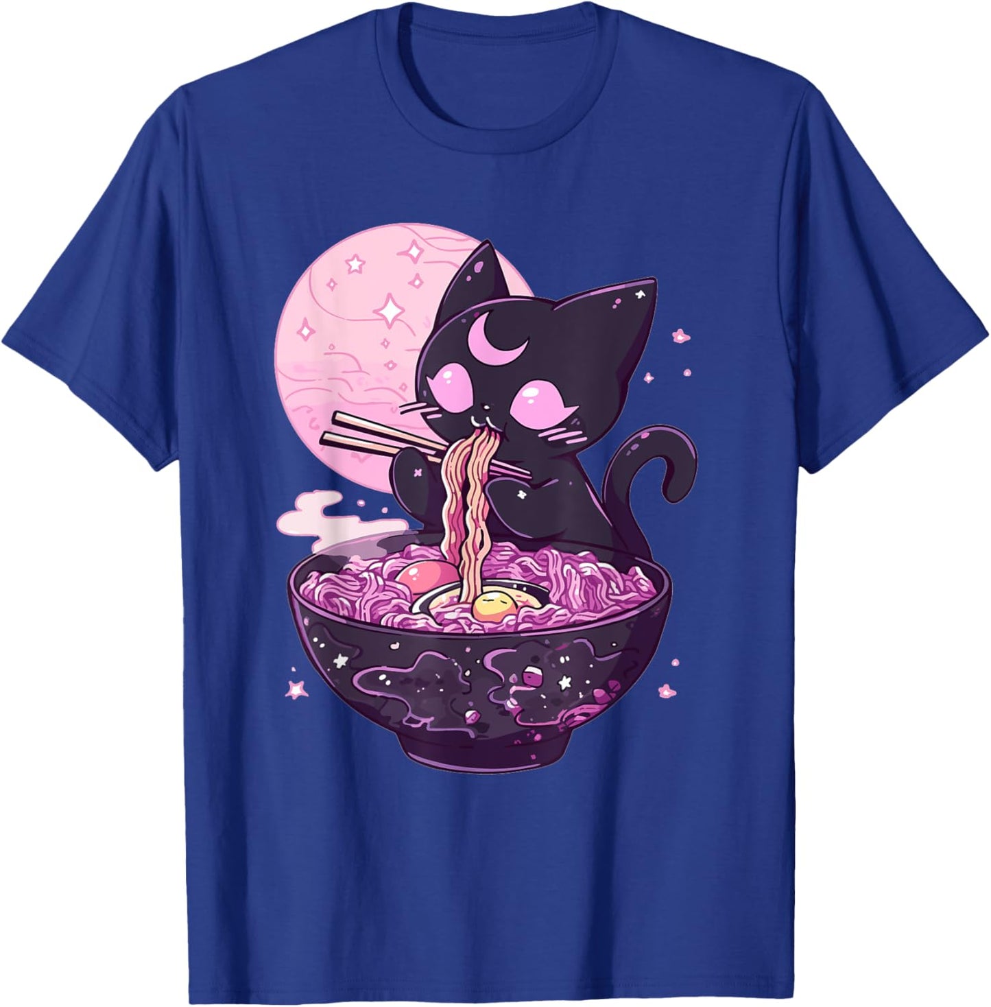 Pastel Goth Aesthetic Kawaii Creepy Cat Eating Ramen Noodles T-Shirt - T-Shirt | Royal