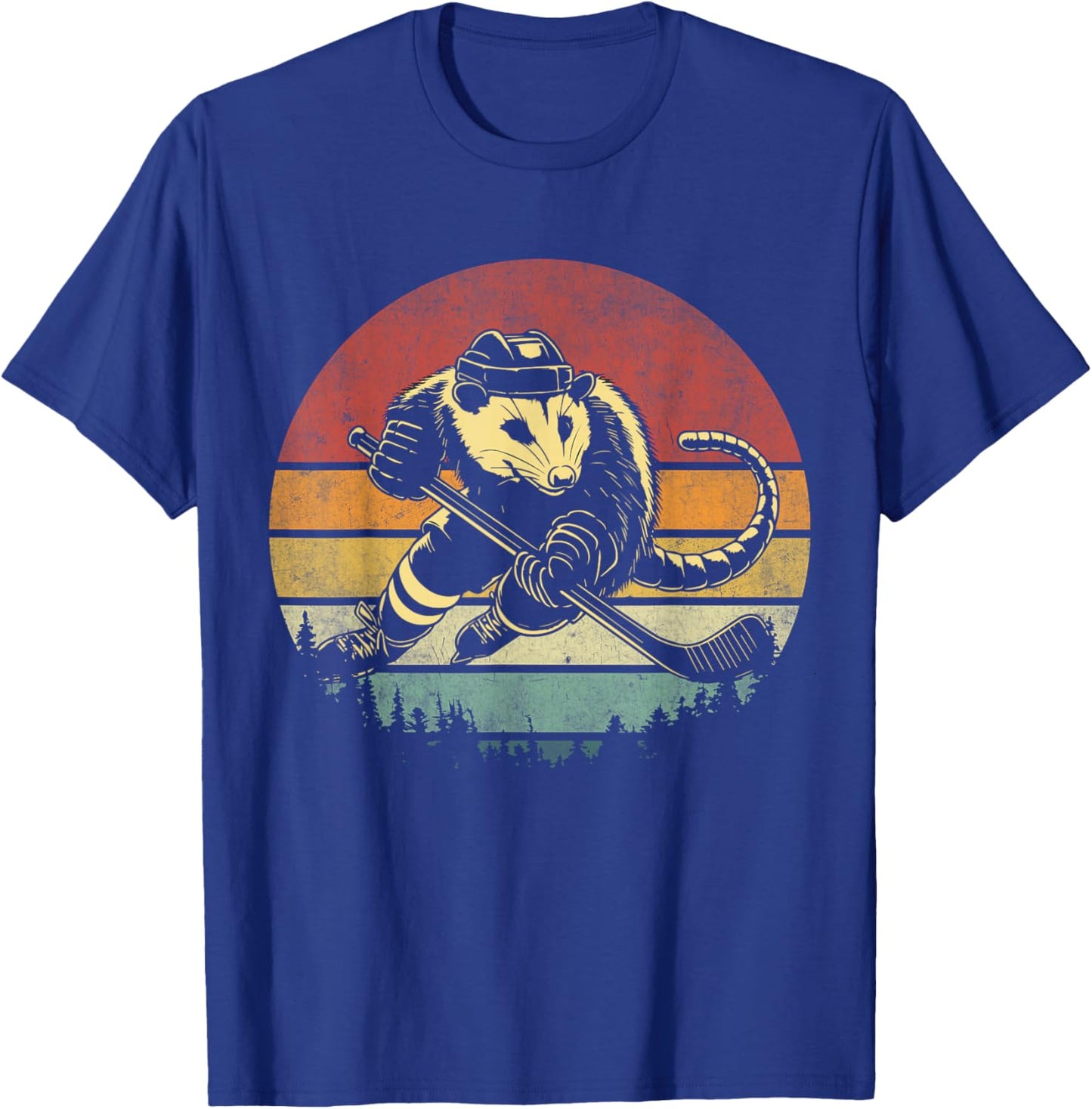 Retro Opossum Playing Hockey Vintage Opossum Hockey Player T-Shirt - T-Shirt | Royal