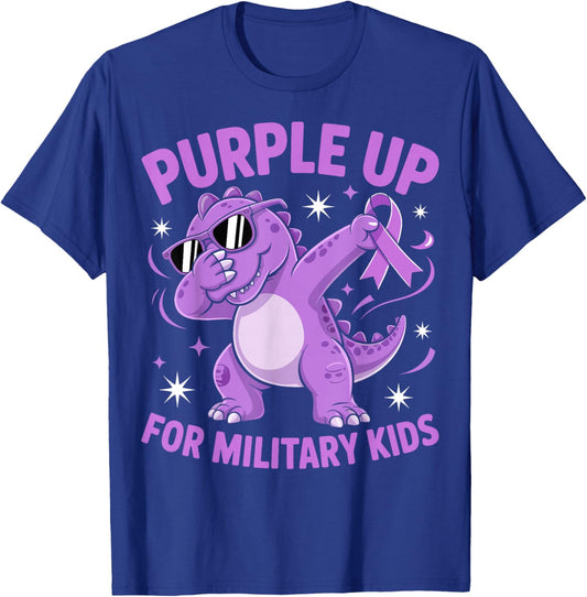 Purple Up for Military Kids Military Child Month Dinosaur T-Shirt - T-Shirt | Royal