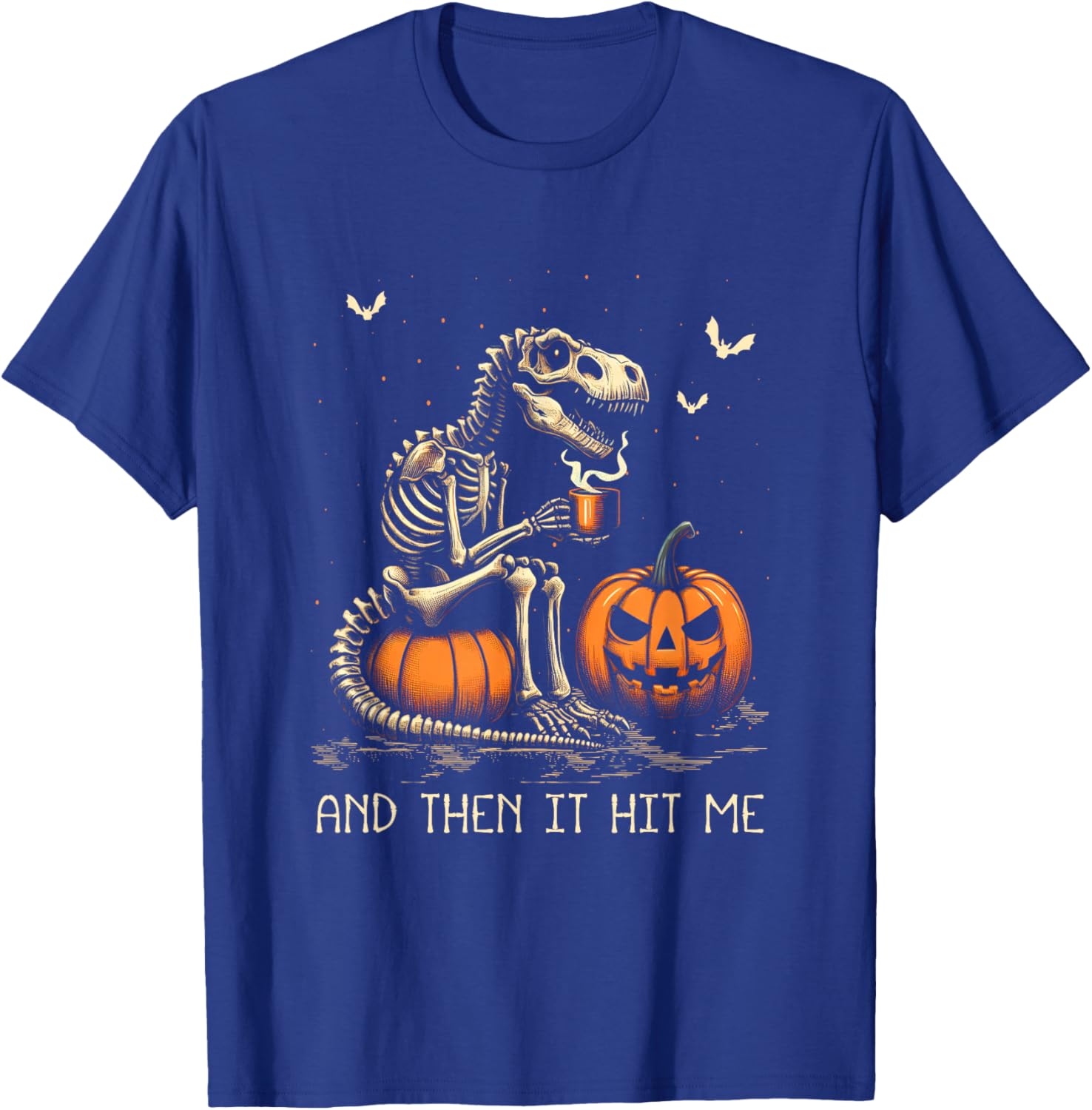 Halloween Dinosaur Skeleton Drinking Coffee Costume Goth T-Shirt - T-Shirt | Royal