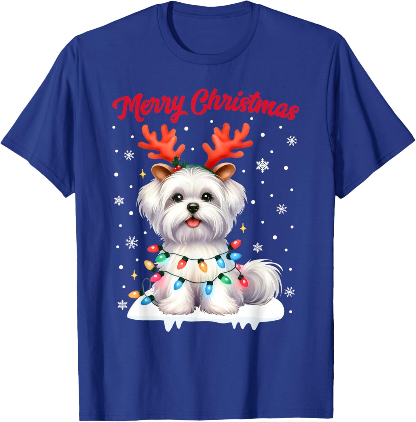 Christmas Pajamas Men Women Kids Maltese Dog Christmas T-Shirt - T-Shirt | Royal