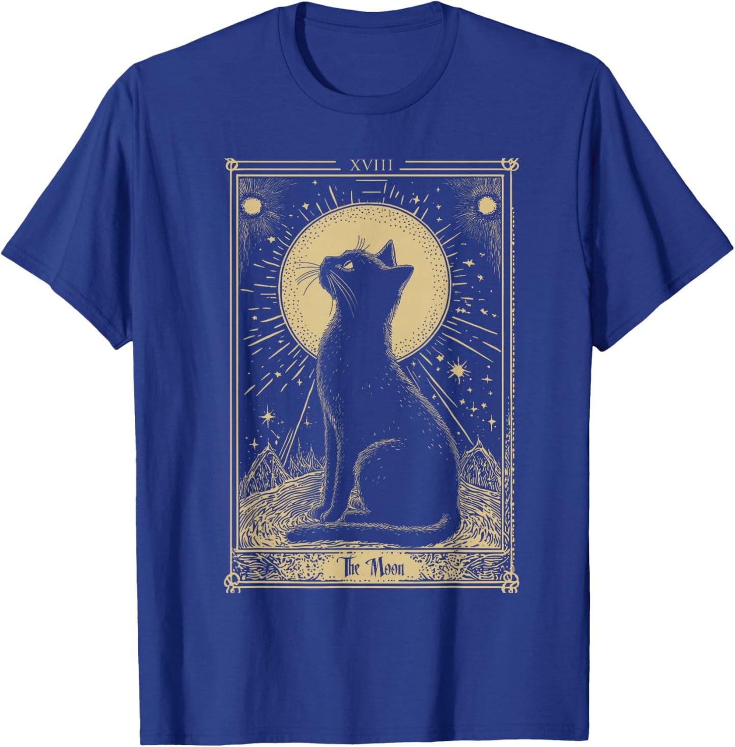Gothic Tarot Card The Moon Cat Crescent Mystical Art , Black, S T-Shirt - T-Shirt | Royal