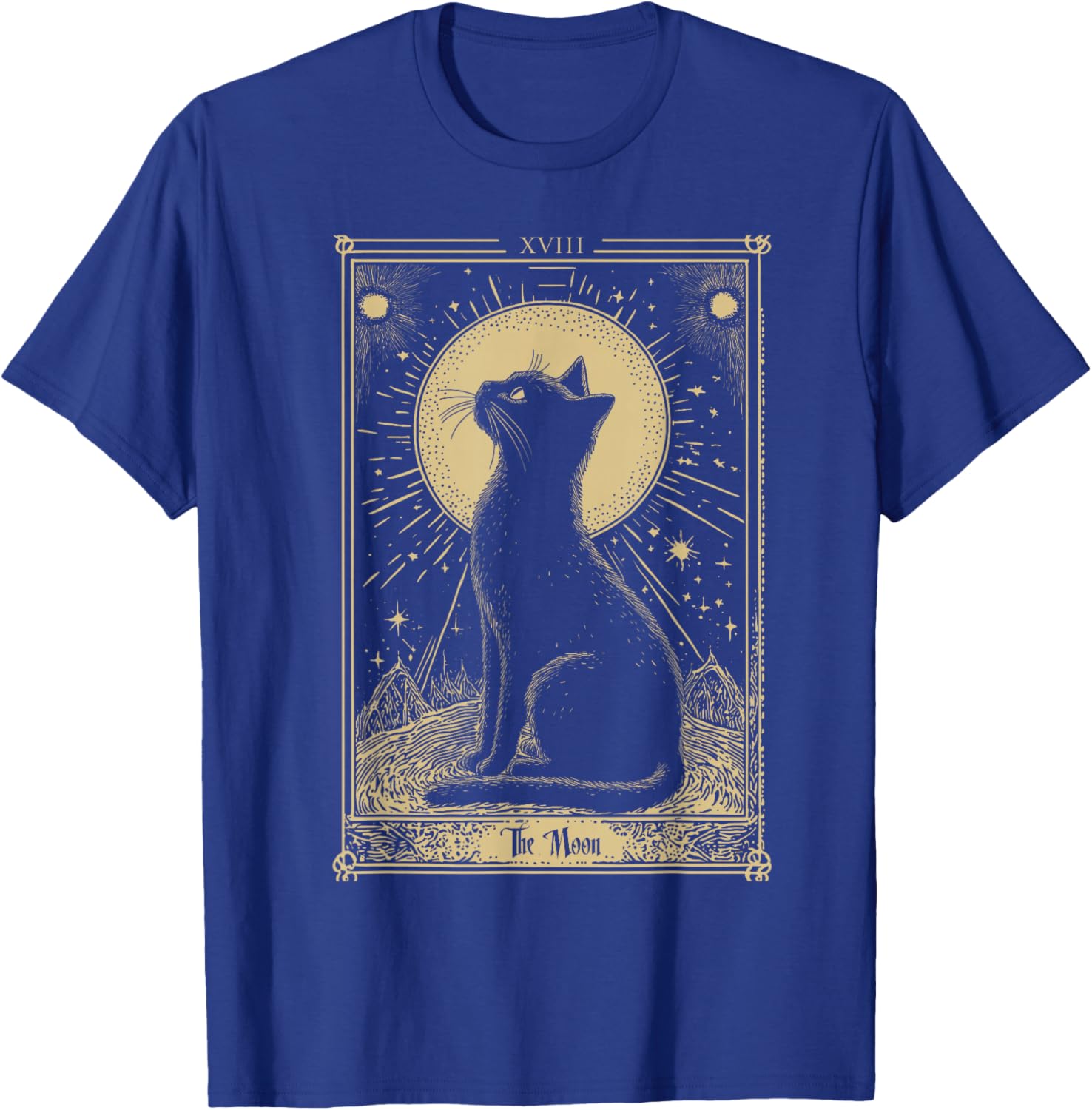 Gothic Tarot Card The Moon Cat Crescent Mystical Art , Black, S T-Shirt - T-Shirt | Royal