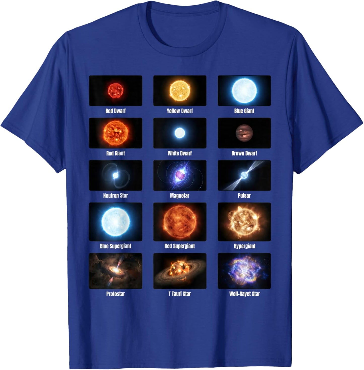 Types of Stars Astronomy Chart Stellar Objects Educational T-Shirt - T-Shirt | Royal