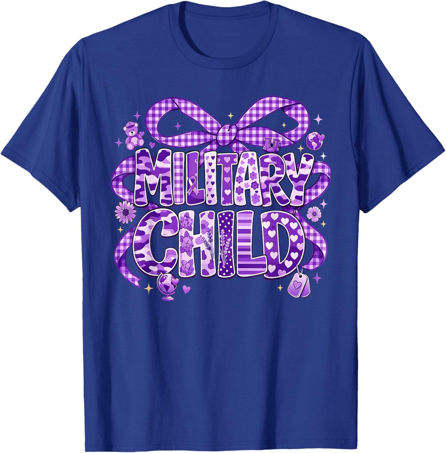 Military Child Camo Coquette Bow Purple Up for Military Kids T-Shirt - T-Shirt | Royal