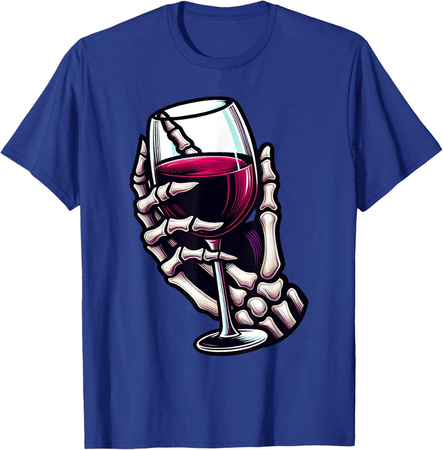 Funny Halloween Skeleton Hand Holding Wine Glass Costume T-Shirt - T-Shirt | Royal