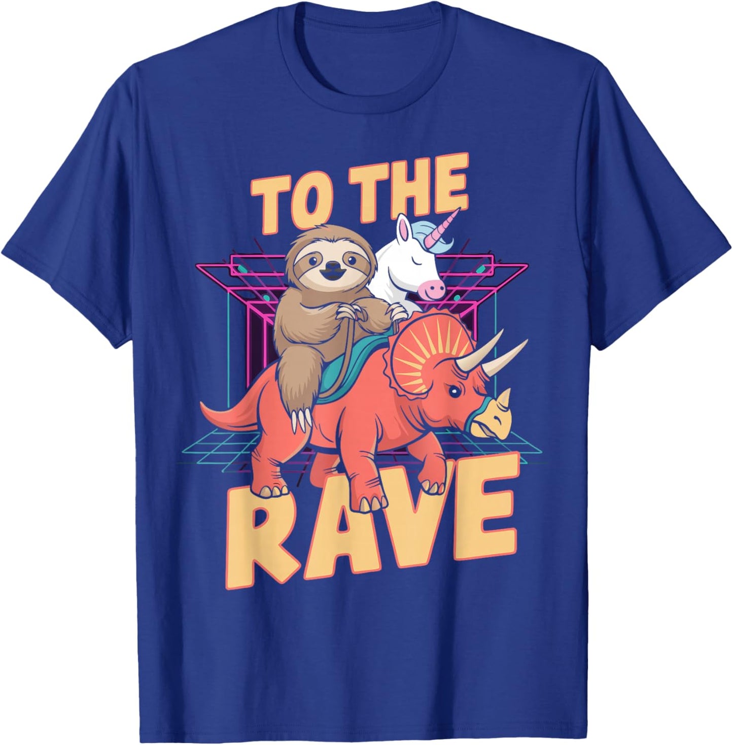 Rave Party Bass Head Clubbing Unicorn Dinosaur Sloth EDM T-Shirt - T-Shirt | Royal