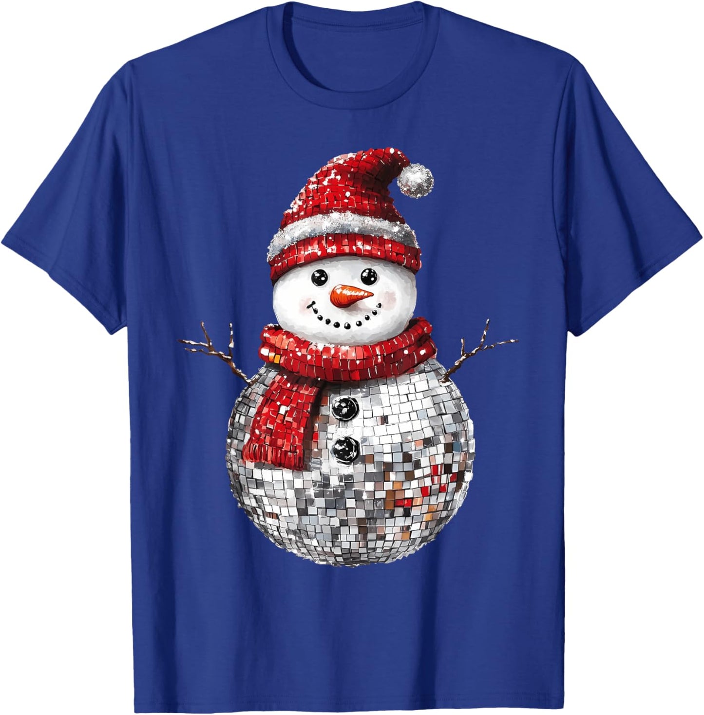 Cute Snowman Disco Ball Christmas Santa Hat Matching Family T-Shirt - T-Shirt | Royal
