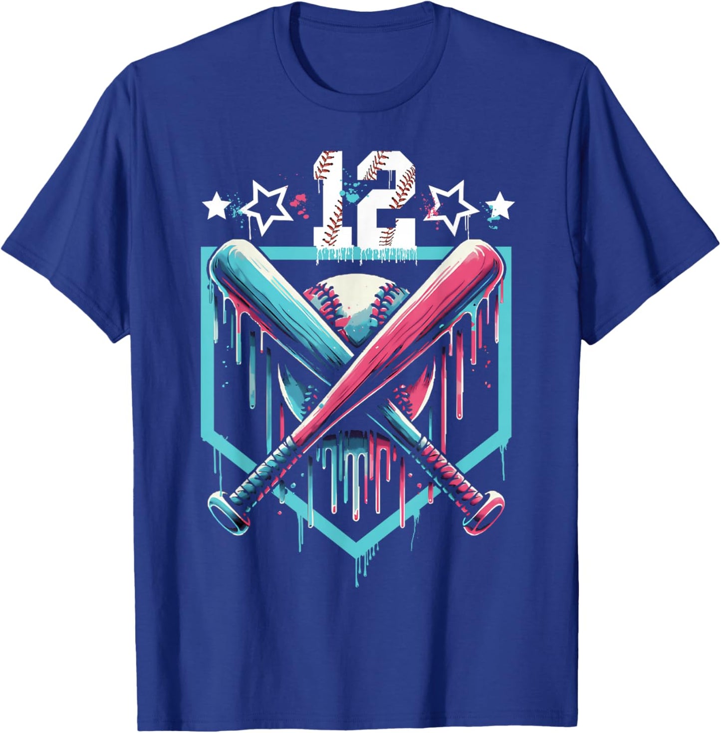 Baseball Drip 12th Birthday Boys Number 12 Youth 12 Year Old T-Shirt - T-Shirt | Royal