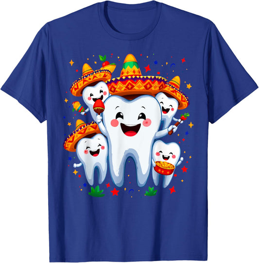 Funny Cinco de Mayo Dental Dentist Tooth Fiesta Sombrero T-Shirt - T-Shirt | Royal