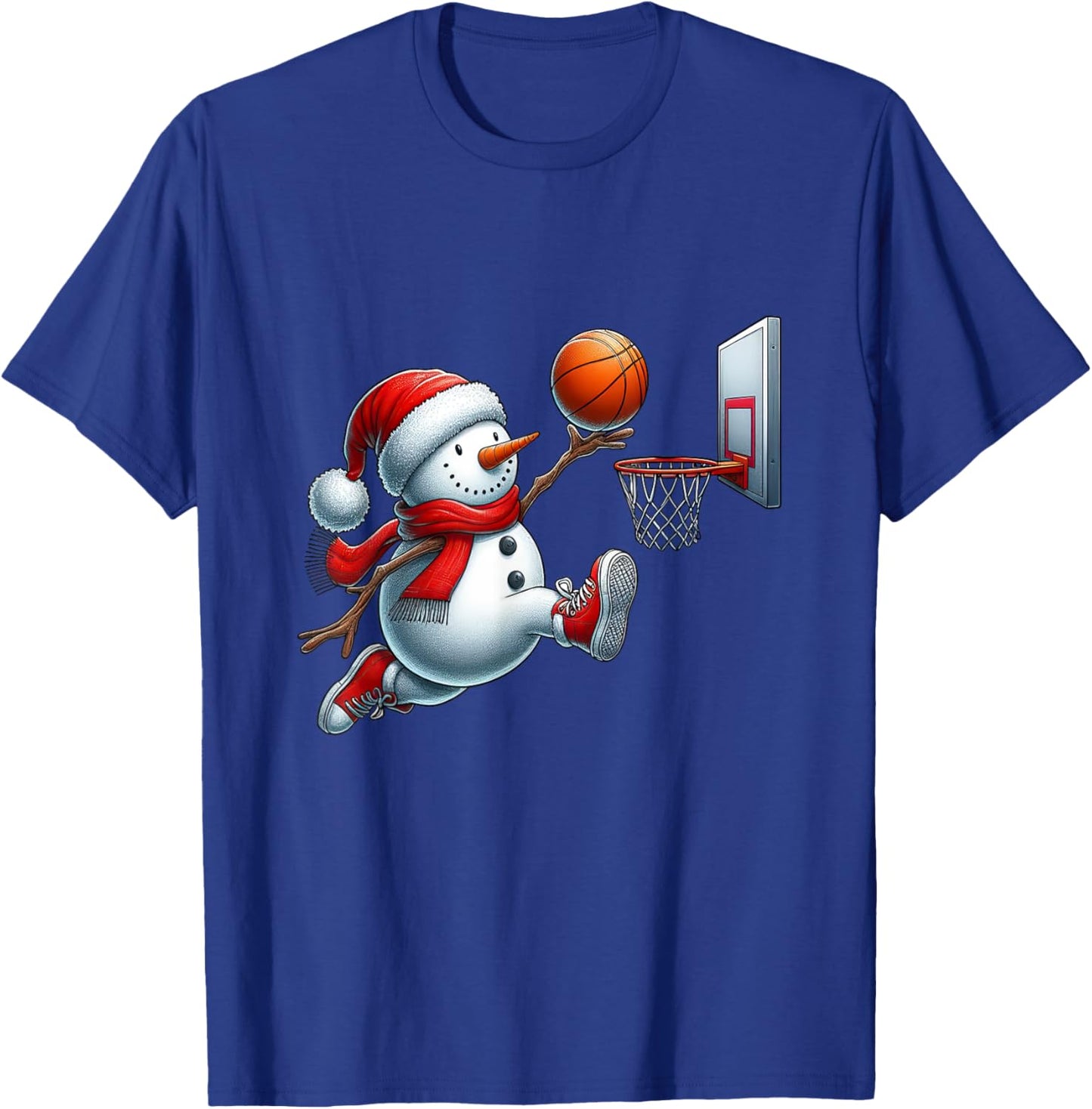Basketball Snowman Santa Hat Christmas Xmas Boys Girls Kids T-Shirt - T-Shirt | Royal