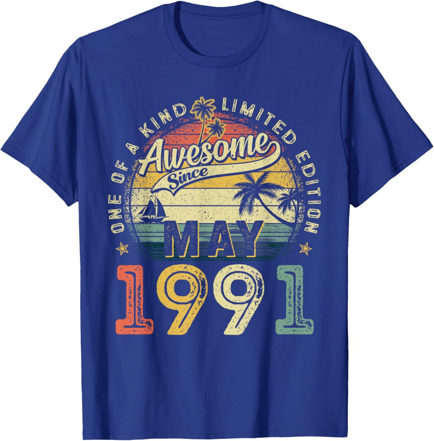 Awesome Since May 1991 Vintage Retro 35th Birthday Men Women T-Shirt - T-Shirt | Royal