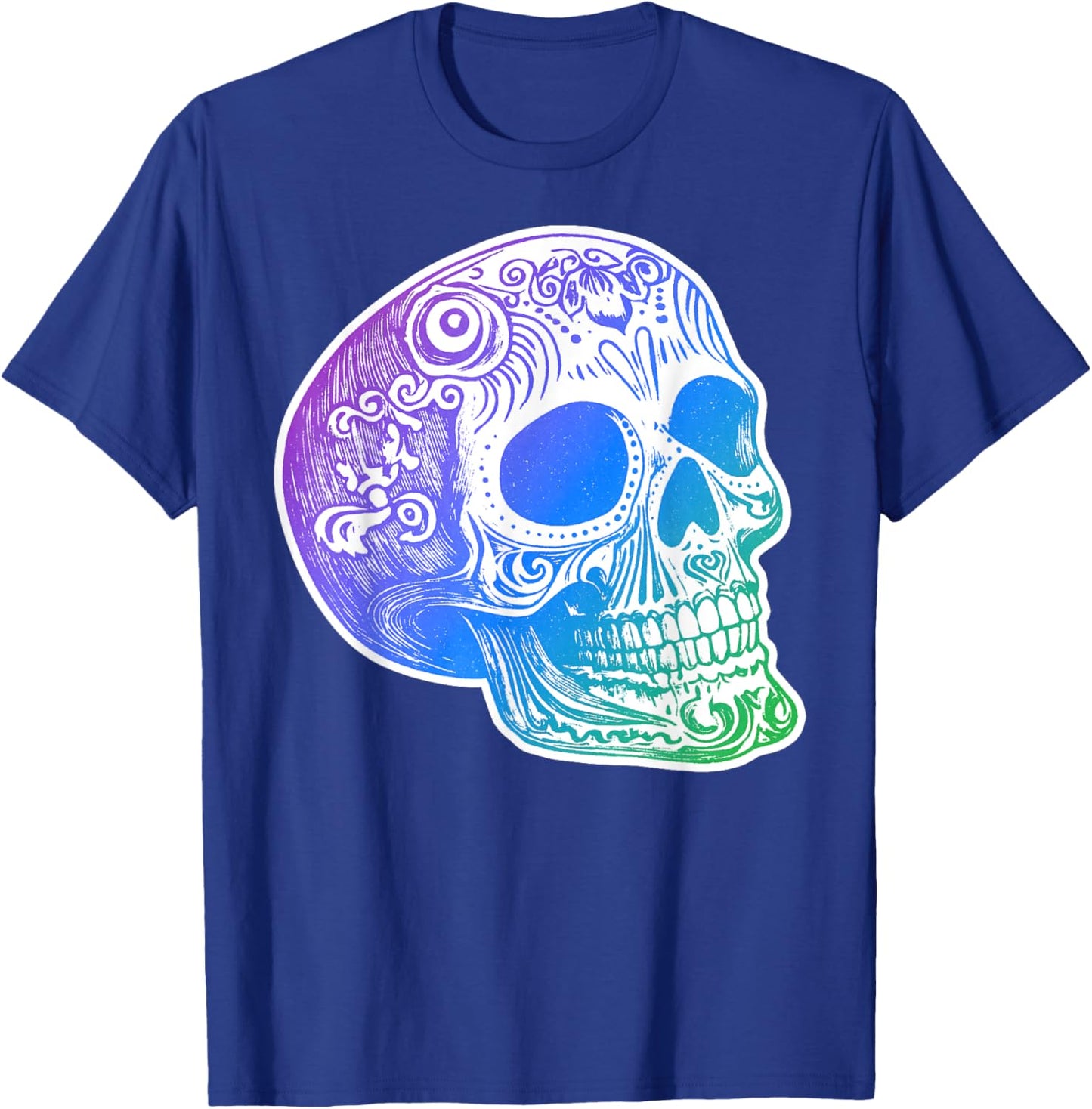 Authentic Calaca Gradient Sugar Skull Design T-Shirt - T-Shirt | Royal