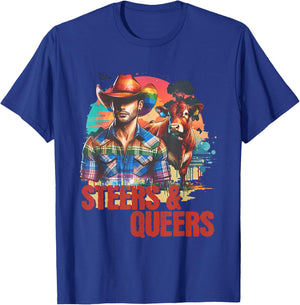 Steers & Queers Country Cowboy Gay T-Shirt - T-Shirt | Royal