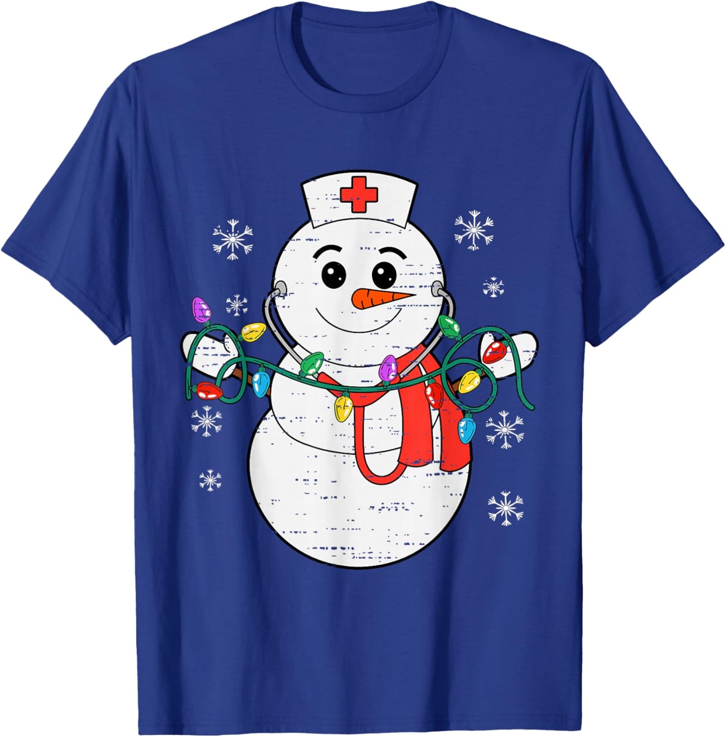 Snowman Nurse Christmas Stethoscope Xmas Scrub Top Women T-Shirt - T-Shirt | Royal