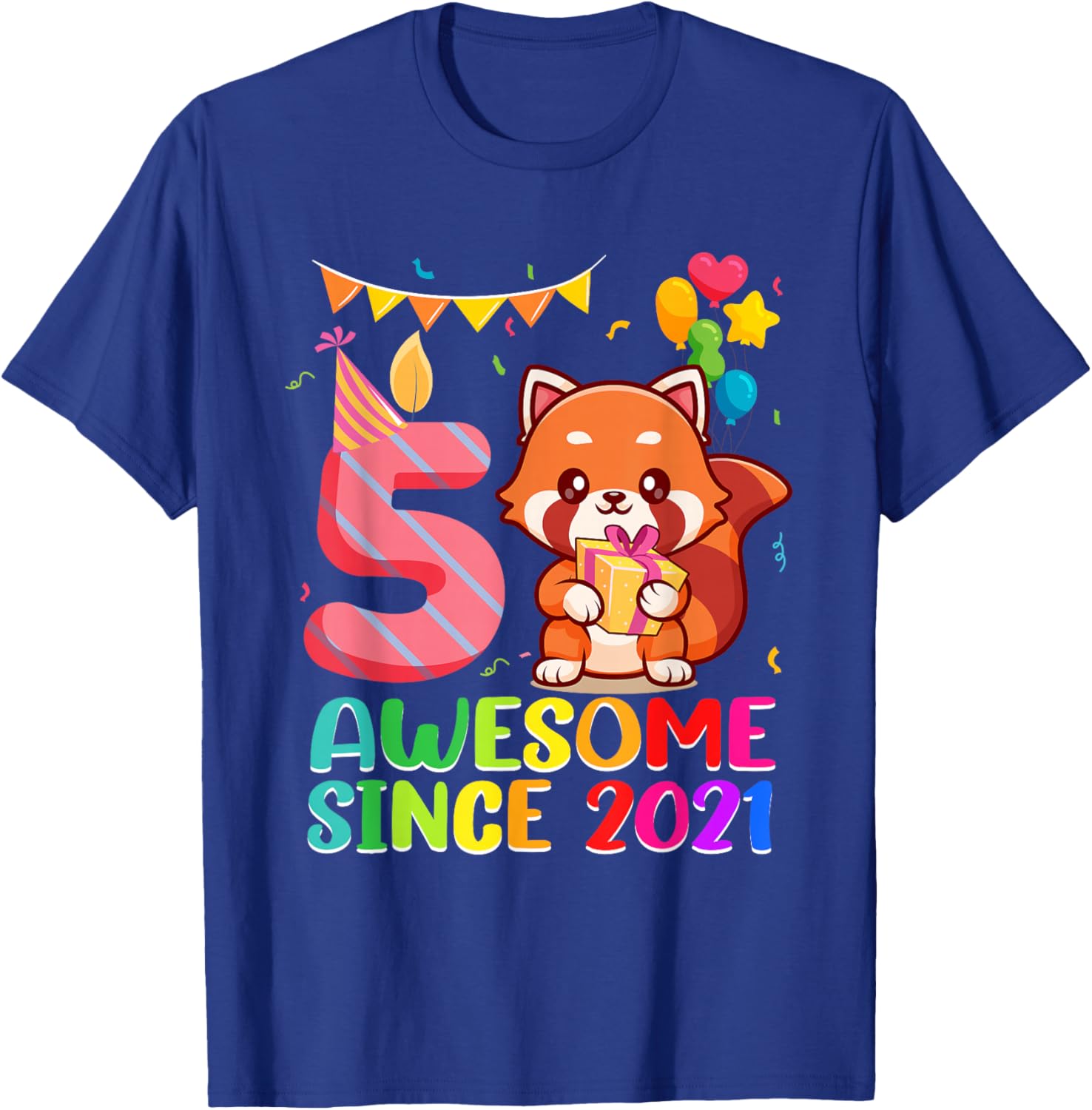 5th Birthday Red Panda Awesome Since 2021 5 Year Old T-Shirt - T-Shirt | Royal