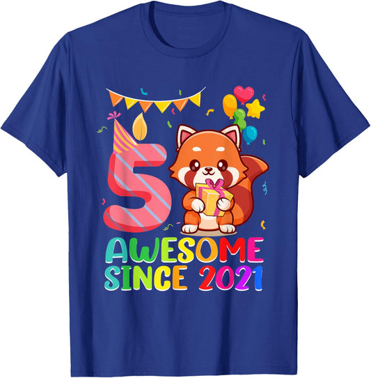 5th Birthday Red Panda Awesome Since 2021 5 Year Old T-Shirt - T-Shirt | Royal