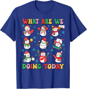 What Are We Doing Today PE Teacher Snowman Christmas T-Shirt - T-Shirt | Royal