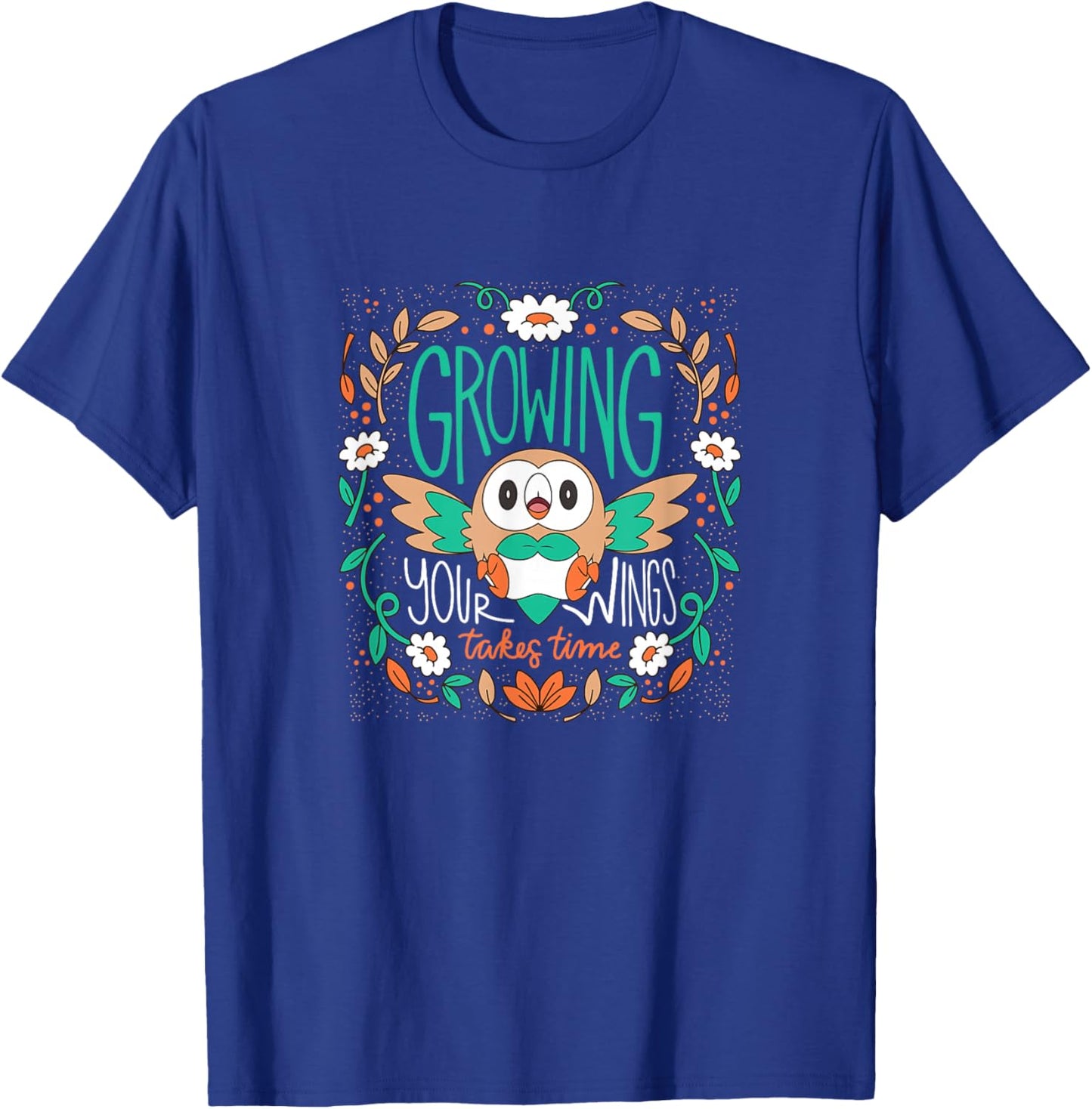 Pokemon - Rowlet Growing Your Wings Takes Time -Adults , Black, Small, Short Sleeve T-Shirt - T-Shirt | Royal