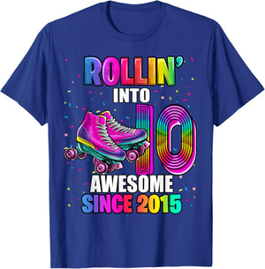 Birthday Roller Skating 10th Girl Rollin into 10 Skate Party T-Shirt - T-Shirt | Royal