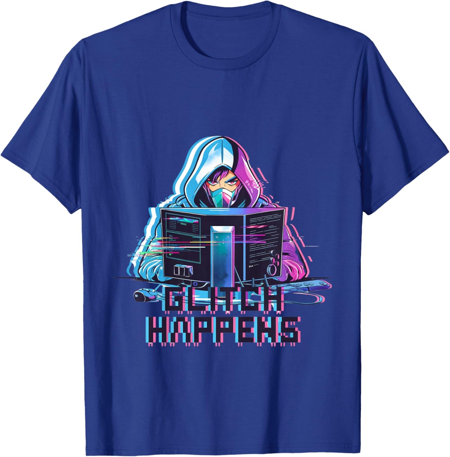 Kids Glitch Happens Anime Gamer Boy Male Futuristic Gaming T-Shirt - T-Shirt | Royal