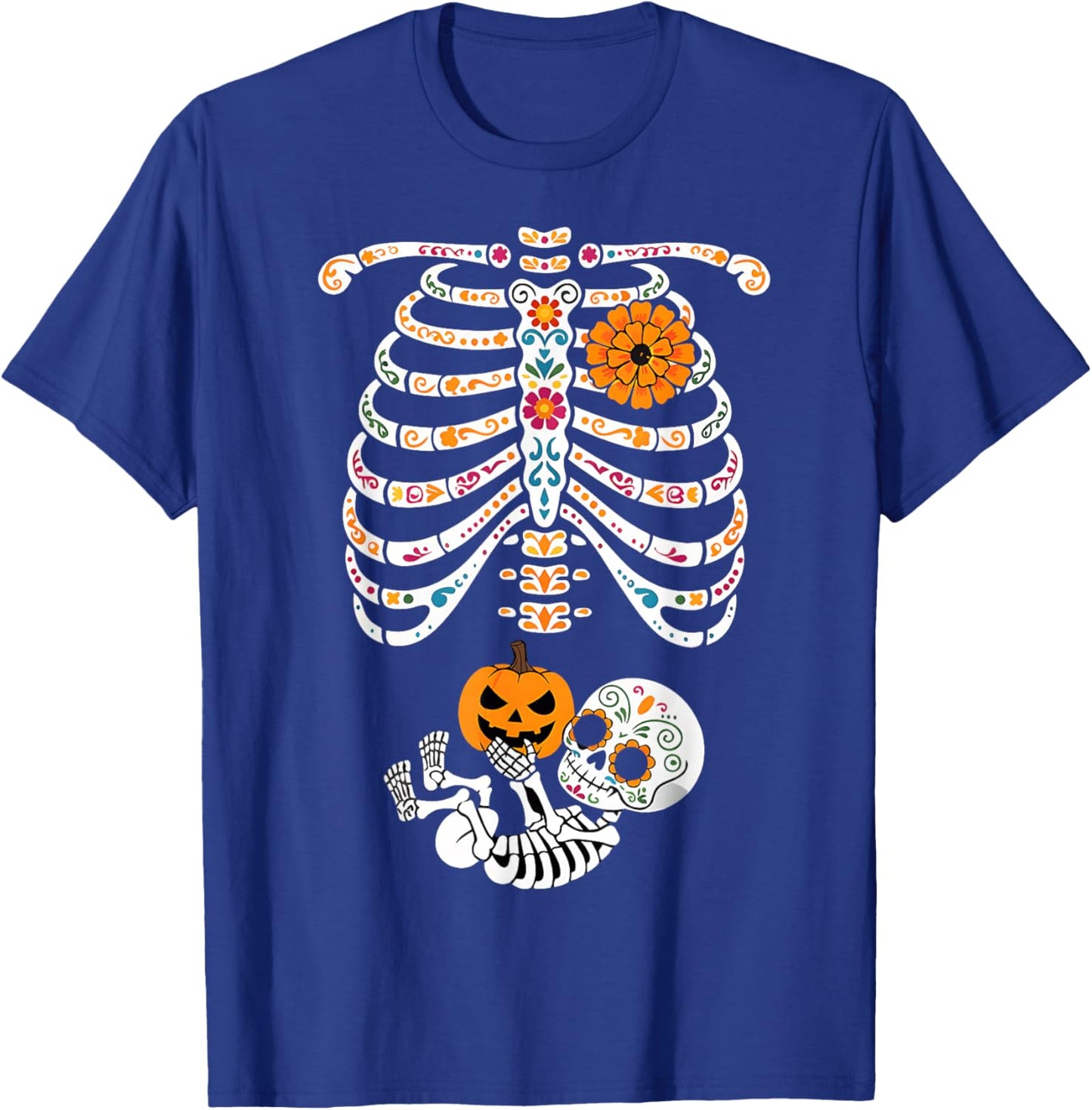 Pregnancy Skeleton Dia De Los Muertos Skelly in My Belly T-Shirt - T-Shirt | Royal