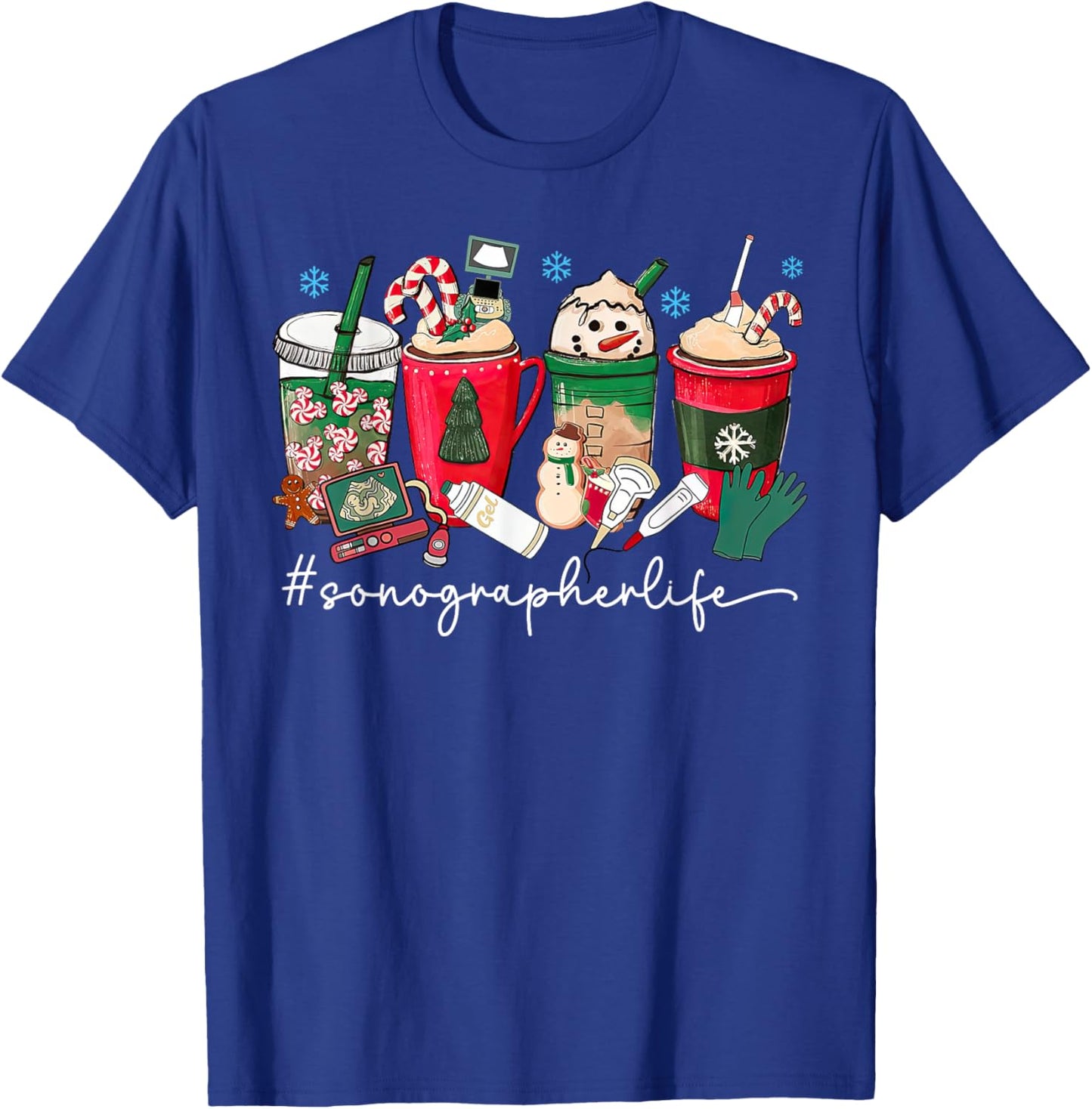 Christmas Sonographer Coffee Latte Ultrasound Vascular Tech T-Shirt - T-Shirt | Royal