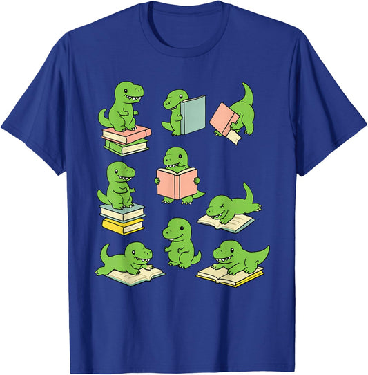 Funny T-Rex Dinosaurs Reading Books Dinosaur Lover T-Shirt - T-Shirt | Royal
