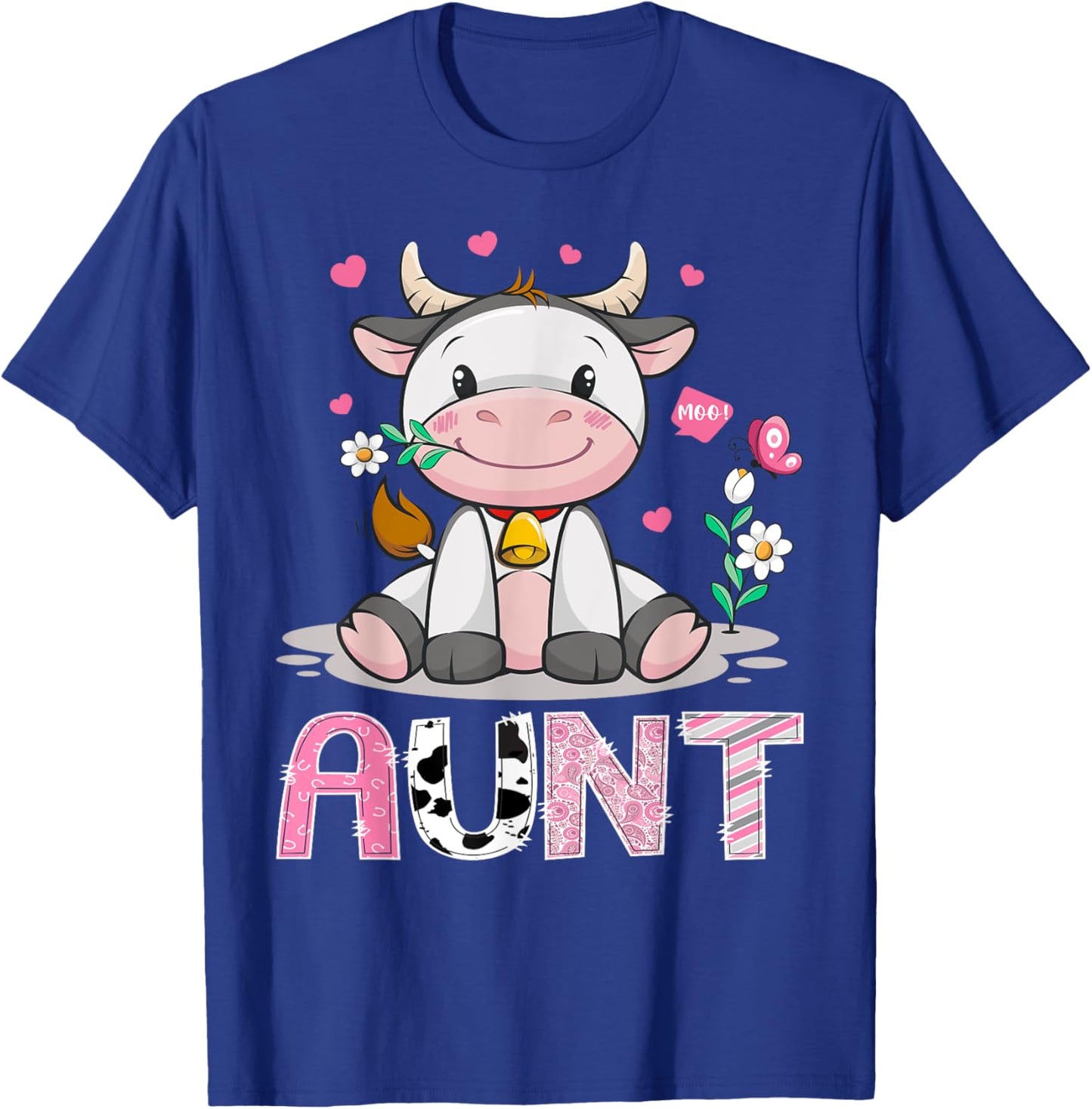 Aunt Cute Cow Moo Farmer Birthday Family Matching T-Shirt - T-Shirt | Royal