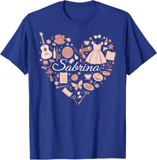 Girl Retro Sabrina First Name Personalized Heart T-Shirt - T-Shirt | Royal