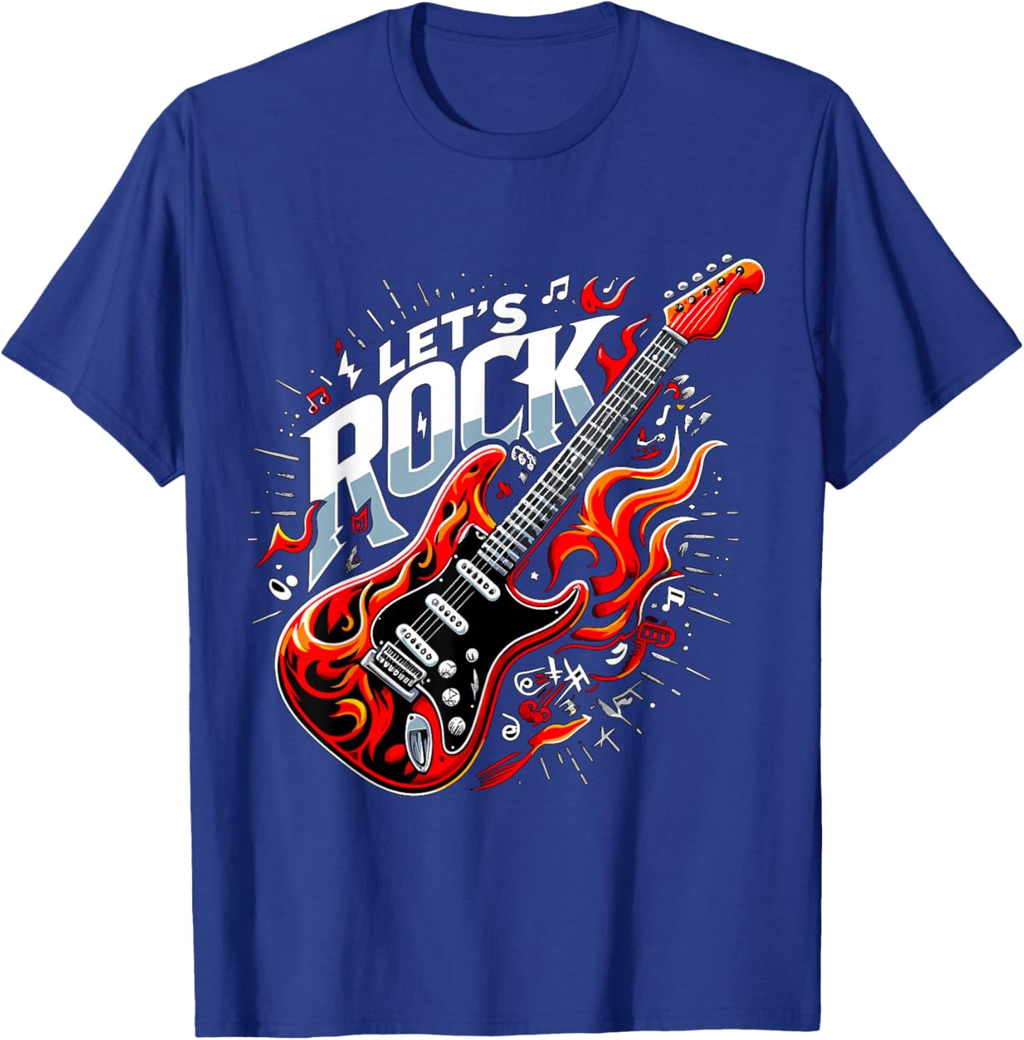 Electric Guitar Let's Rock and Roll Guitarist Band T-Shirt - T-Shirt | Royal